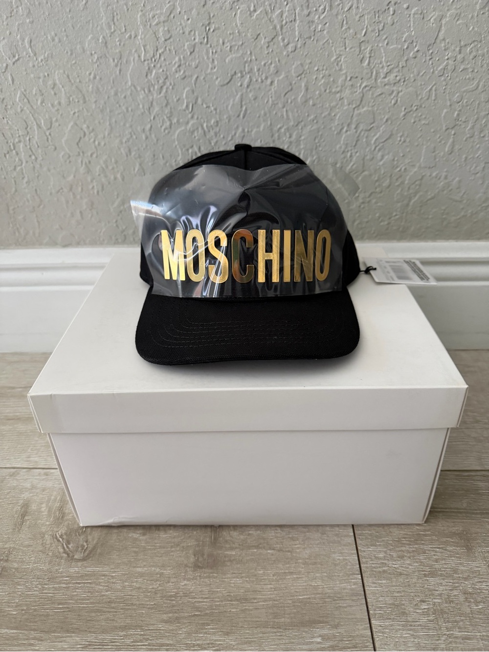 Adult Moschino Black SnapBack Cap with Gold Metallic Logo